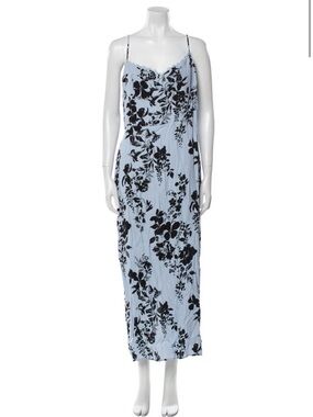 Reformation Light Blue Floral Slip Dress with Black Print